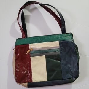 Vintage Leather Patchwork Shoulder Bag Purse Mexico
